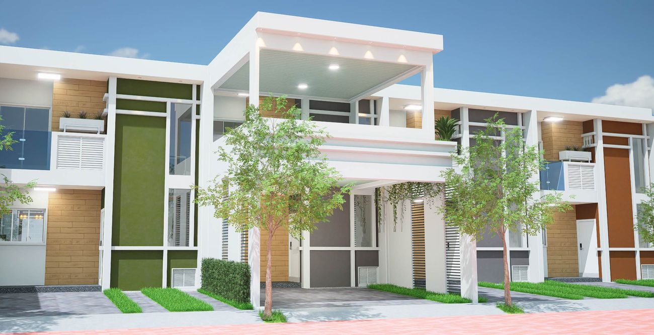 Fachada de las casas Modelo Nápoles en Residencial Santa Julia